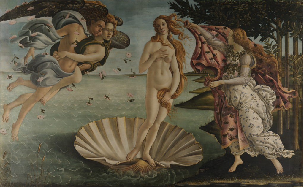 1 Sandro Botticelli, La naissance de Vénus, 1484-1486, Tempera, 1,72m x 2,78m, Musée des offices, Florence.