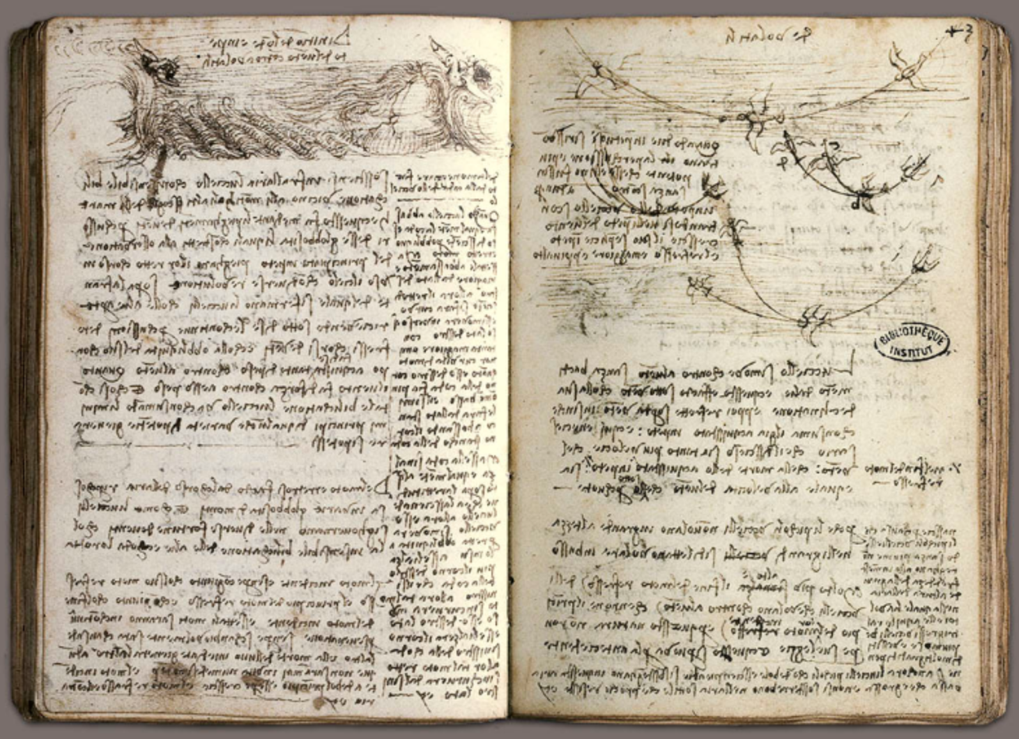 2- Léonard de Vinci, Codex sur le vol des oiseaux, Institut de France, Paris