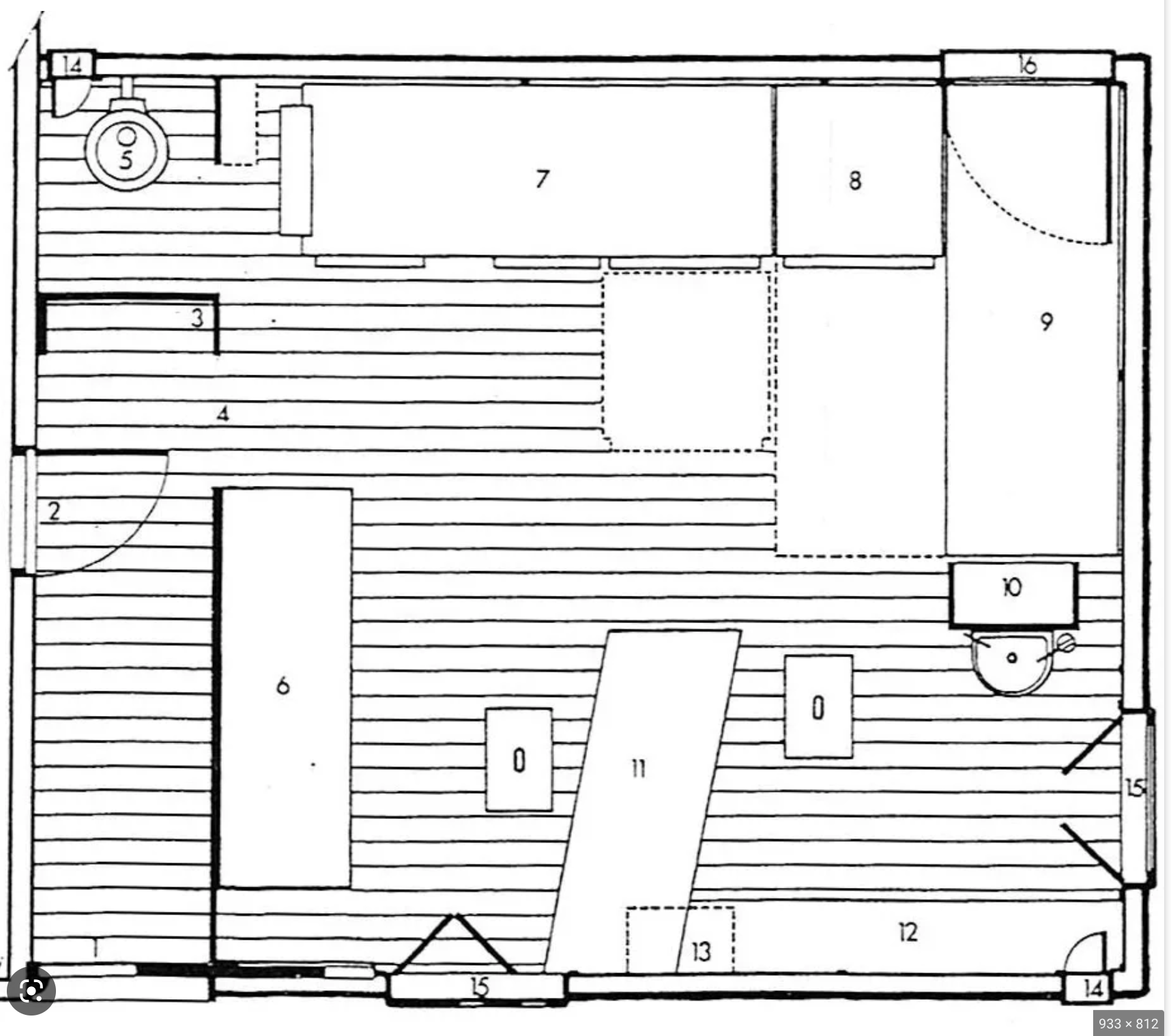 7 Plan du cabanon de Le Corbusier, Roquebrune-Cap-Martin, France, 1951, DR