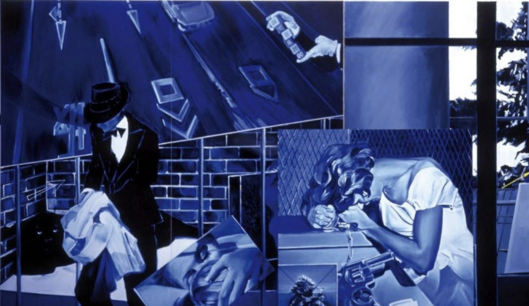 6-Jacques Monory, La vie imaginaire de Jonq’Erouas, 2002, huile sur toile, 176 x 354 cm, DR