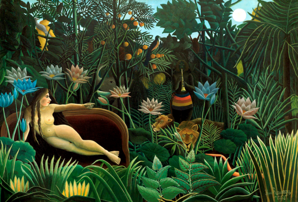 Henri Rousseau (Henri Julien Félix Rousseau) aussi appelé Le Douanier Rousseau (1844-1910). Le rêve, 1910, huile sur toile, 204,5cm x 299cm. MOMA, New-York. Henri Rousseau (Henri Julien Félix Rousseau) aussi appelé Le Douanier Rousseau (1844-1910). Le rêve, 1910, huile sur toile, 204,5cm x 299cm. MOMA, New-York.